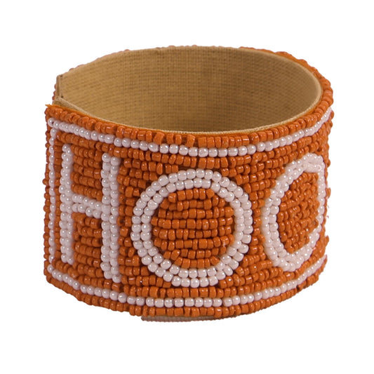 Desden Beaded Cuff Texas Hook 'em Beaded Cuff in Burnt Orange and White by Desden