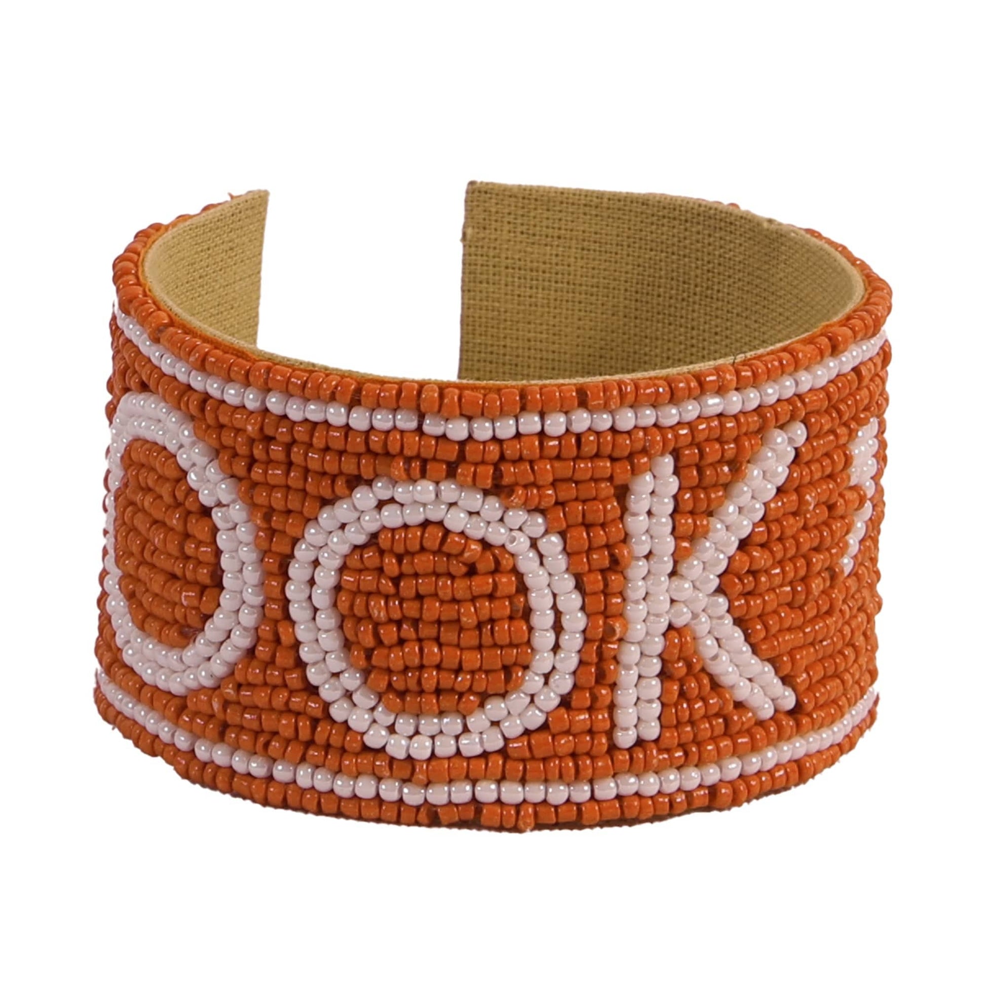 Desden Beaded Cuff Texas Hook 'em Beaded Cuff in Burnt Orange and White by Desden