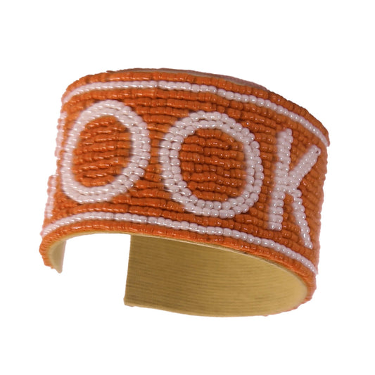 Desden Beaded Cuff Texas Hook 'em Beaded Cuff in Burnt Orange and White by Desden