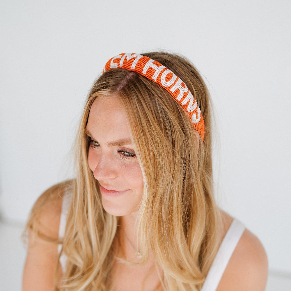 Desden Beaded Headband Texas Hook 'em Horns Headband by Desden