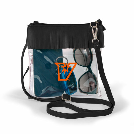 Texas Rio Grande Valley Vaqueros JudyAnn Fringe Clear Crossbody Purse, stadium-approved, officially licensed, by Desden
