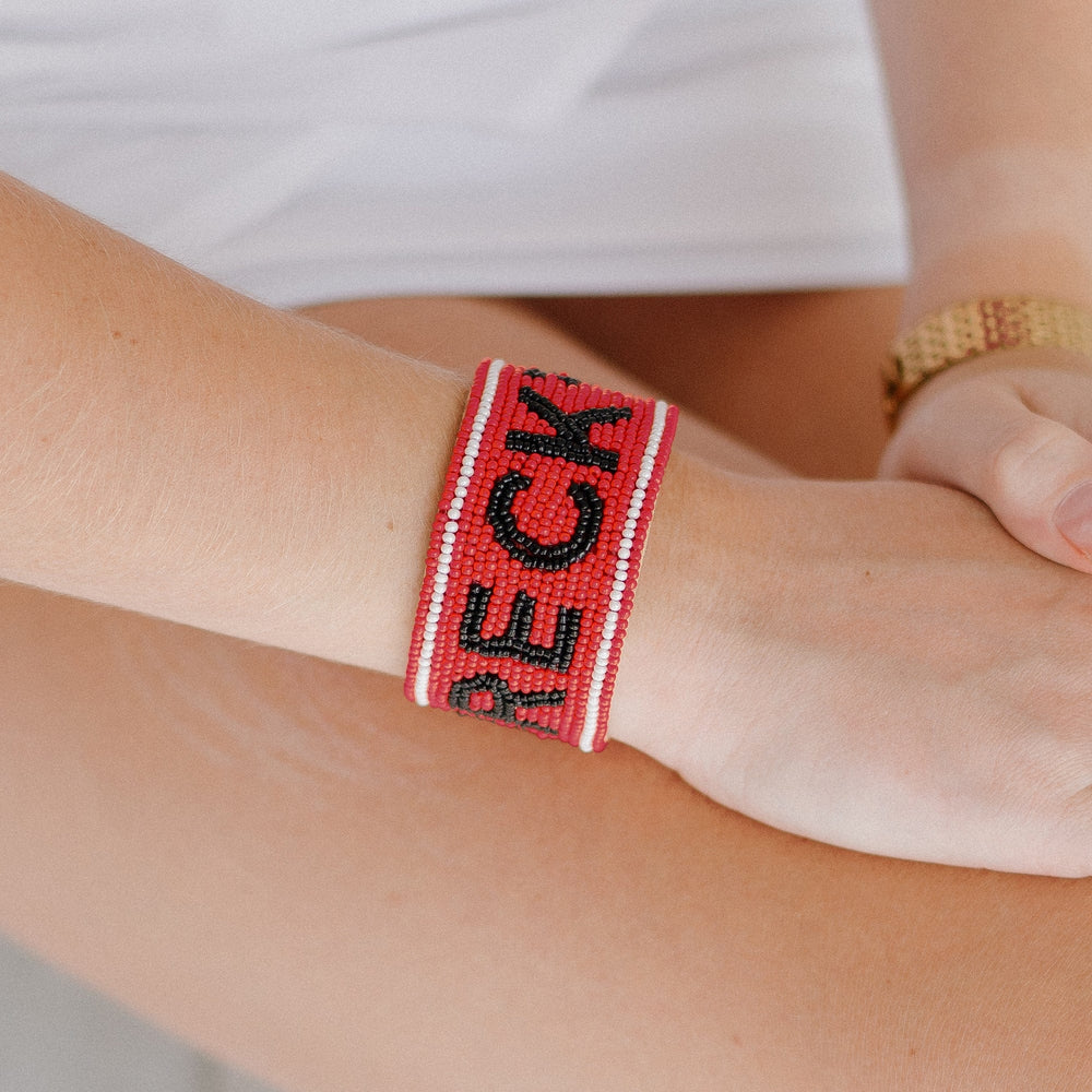 Desden Beaded Cuff Texas Tech Wreck 'Em Beaded Cuff in Red and Black by Desden