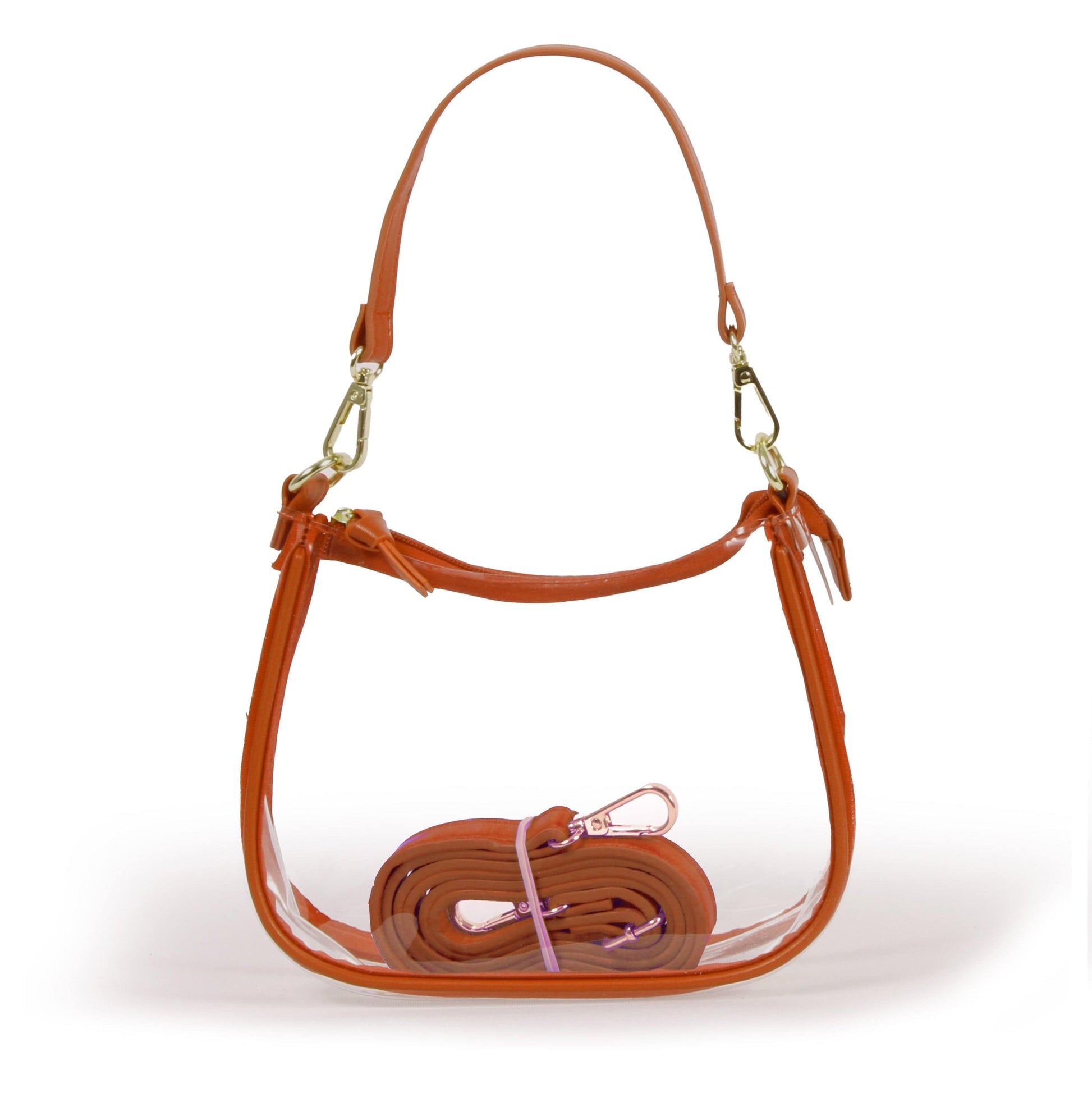 Clara Clear Crossbody Purse in Burnt Orange, stadium-approved, by Desden