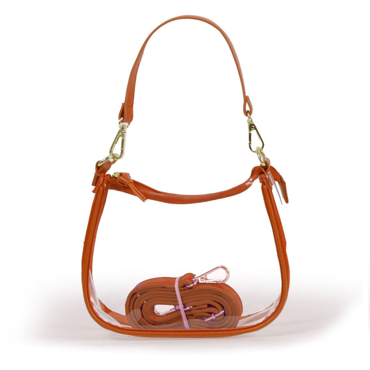 Clara Clear Crossbody Purse in Burnt Orange, stadium-approved, by Desden