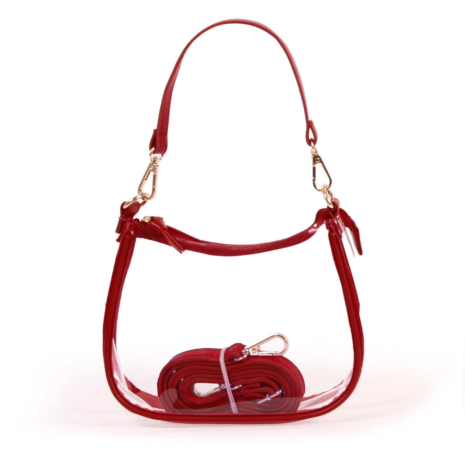 Clara Clear Crossbody Purse in Crimson, stadium-approved, by Desden