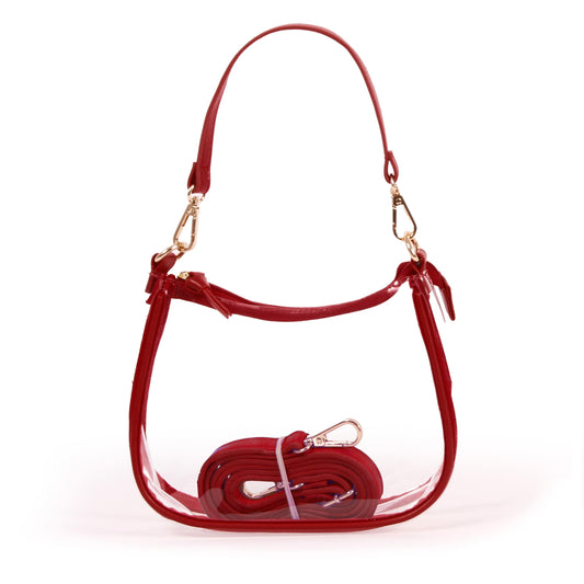 Clara Clear Crossbody Purse in Crimson, stadium-approved, by Desden