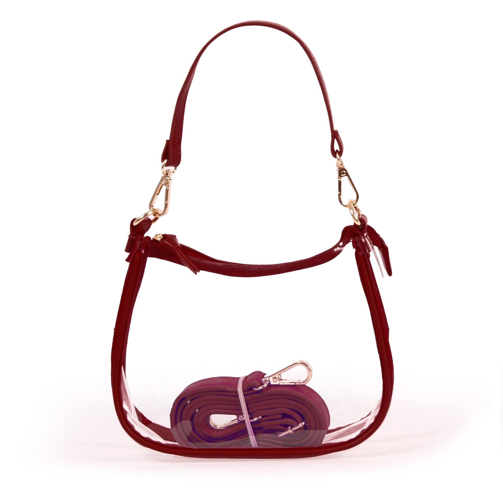 Clara Clear Crossbody Purse in Maroon, stadium-approved, by Desden