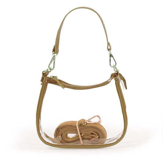 Clara Clear Crossbody Purse in Metallic Gold, stadium-approved, by Desden