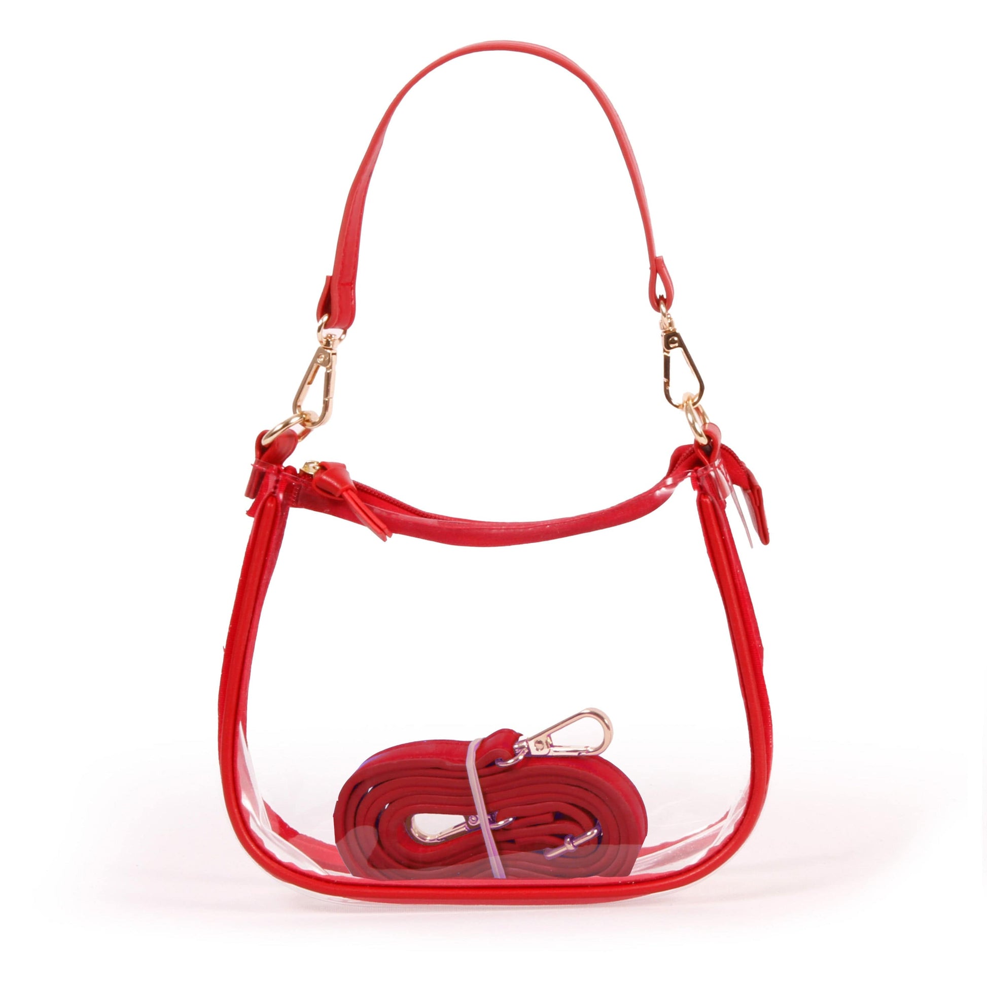 Clara Clear Crossbody Purse in Red, stadium-approved, by Desden