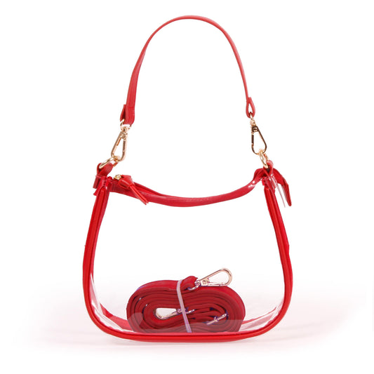 Clara Clear Crossbody Purse in Red, stadium-approved, by Desden