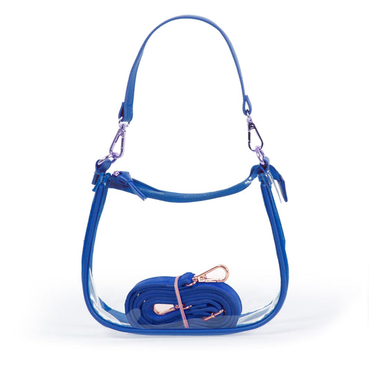 Clara Clear Crossbody Purse in Royal Blue, stadium-approved, by Desden