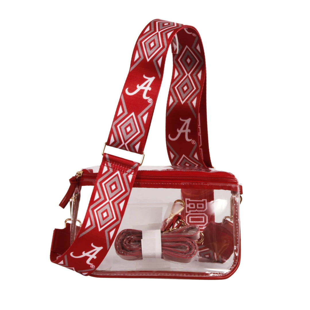 Desden Purse University of Alabama Crimson and White Clear Sling Purse with custom purse strap by Desden