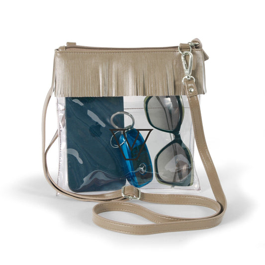 Vanderbilt Commodores JudyAnn Fringe Clear Crossbody Purse, stadium-approved, officially licensed, by Desden