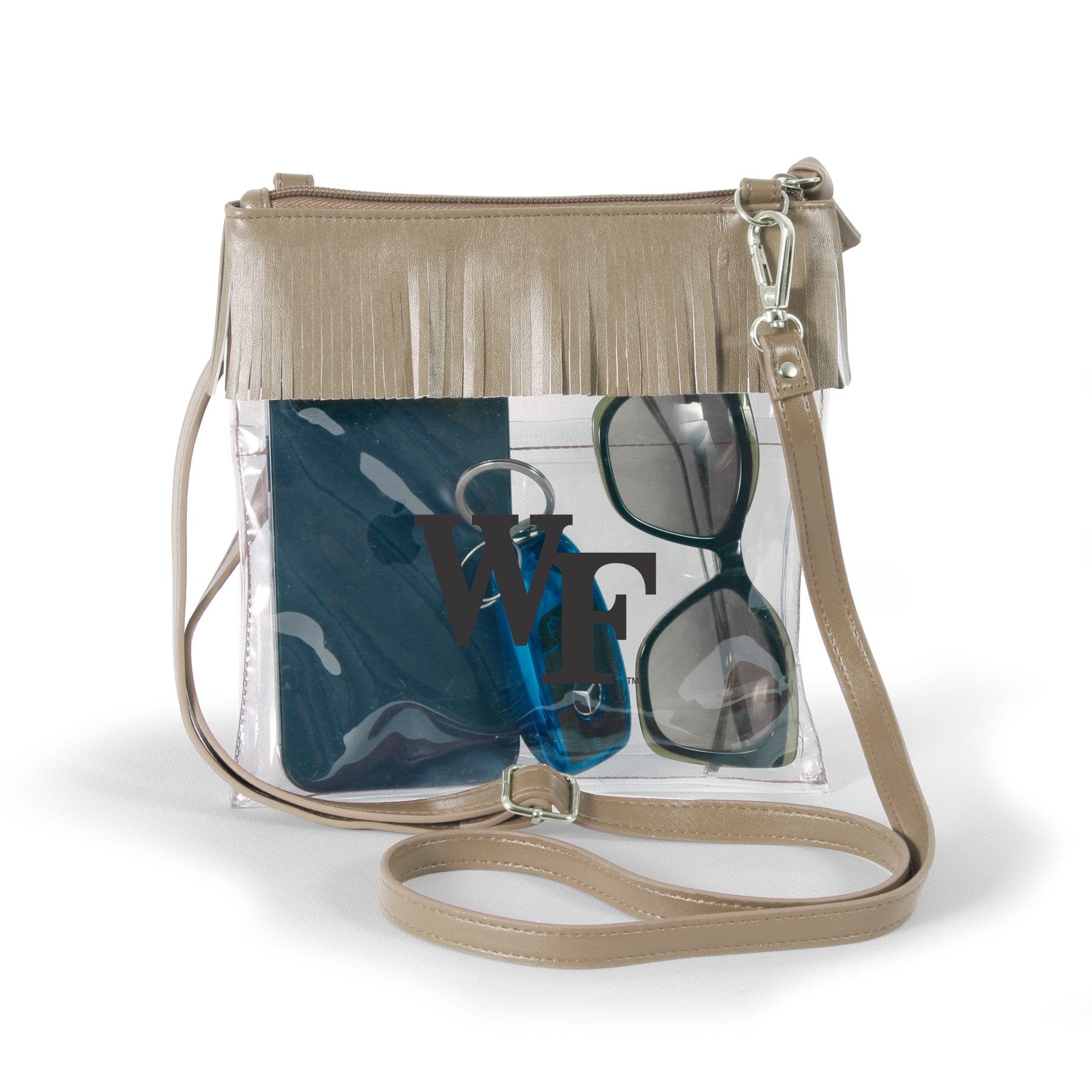 Wake Forest Demon Deacons JudyAnn Fringe Clear Crossbody Purse, stadium-approved, officially licensed, by Desden