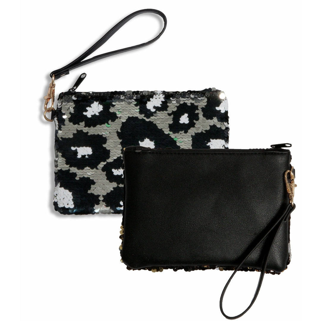 Closeout:Sequined Wristlet- Black and Silver