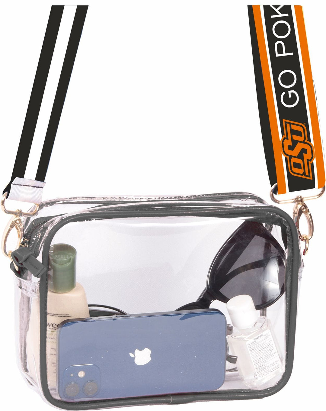 Desden Purse Bridget Clear Purse with Patterned Shoulder Straps - Oklahoma State