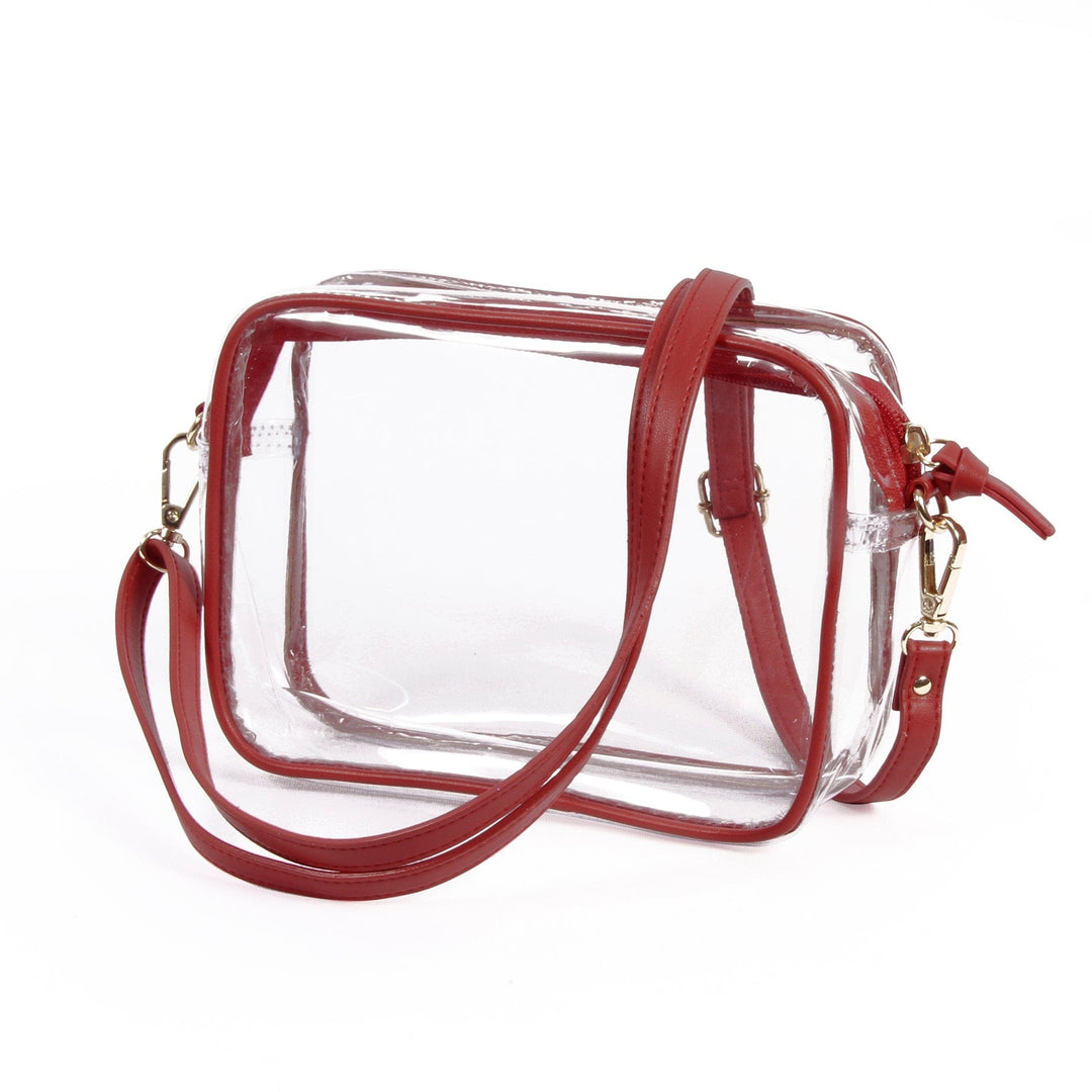 Bridget Clear Purse with Vegan Leather Trim and Straps - Maroon