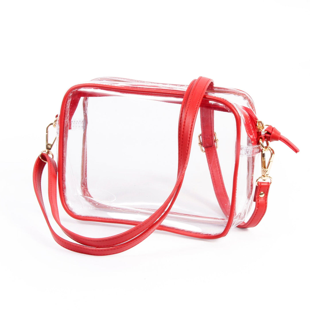 Desden Purse Bridget Clear Purse with Vegan Leather Trim and Straps - Red