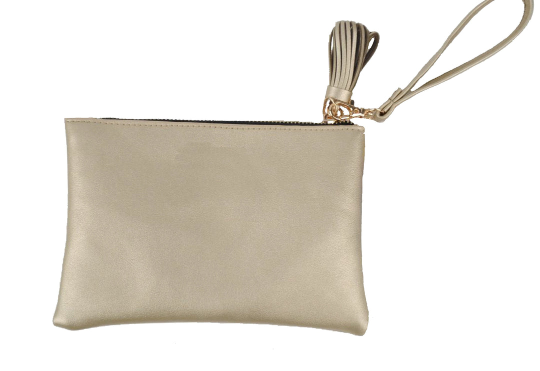 Desden Purse Gold Closeout:Wristlet in Vegan Leather - Gold