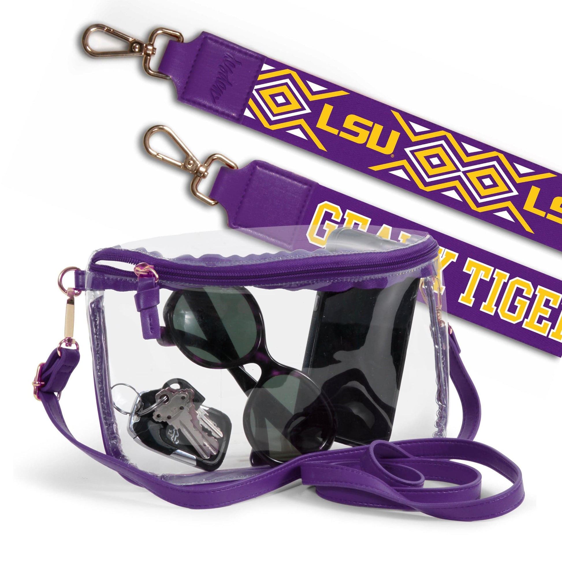 Desden Purse Lexi Clear Purse with Patterned Shoulder Straps - LSU