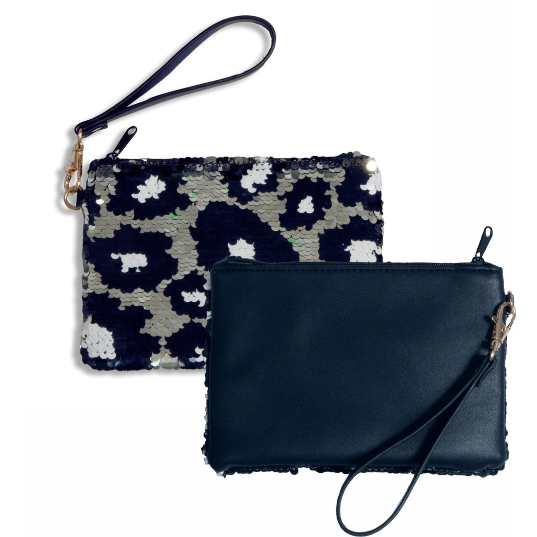 Desden Purse Navy and Silver Closeout:Sequined Wristlet- Navy and Silver