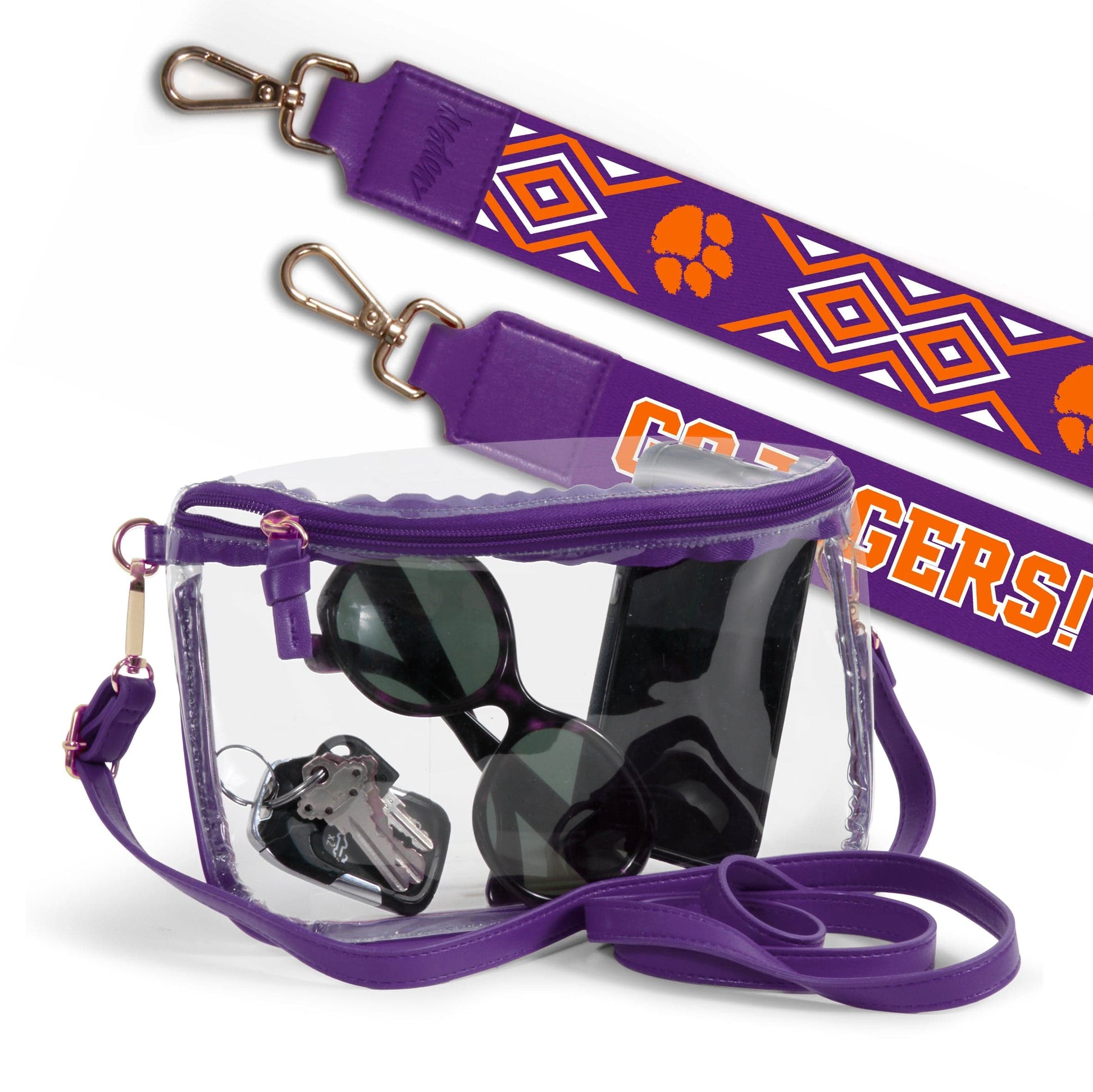 Desden Purse Lexi Clear Purse with Patterned Shoulder Straps - Clemson